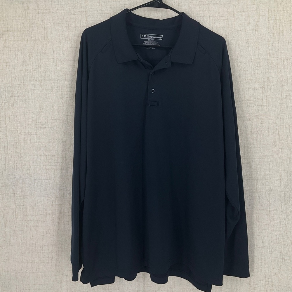 5.11 Tactical Series Mens 2XL Long Sleeve Polo Shirt Navy Blue Workwear Utility